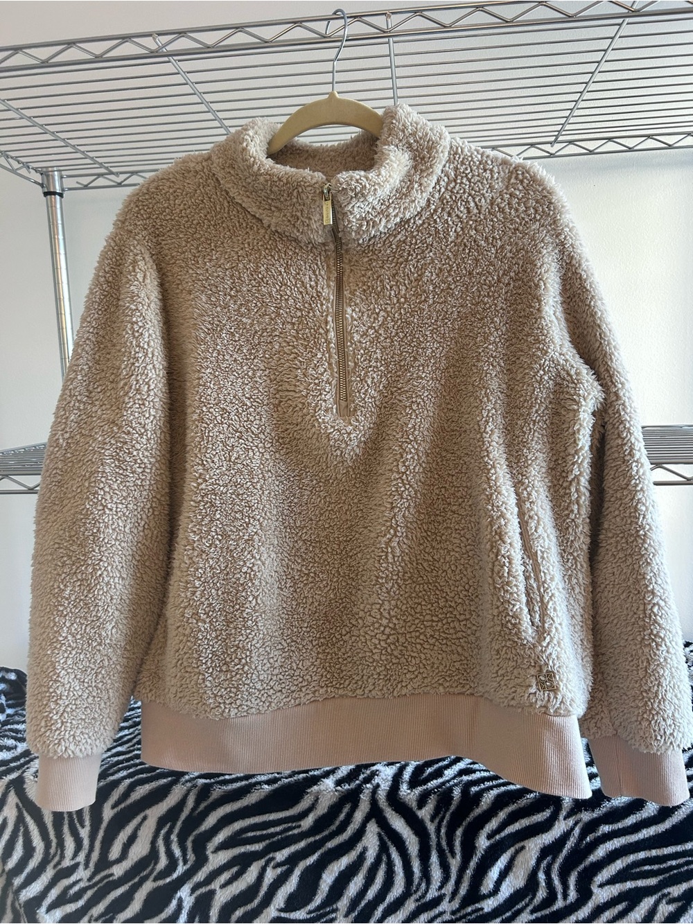 Calvin Klein Tan Teddy Sherpa Half-Zip Pullover Jacket